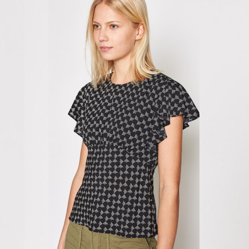 🆕SALE Joie Ansell Flutter Sleeve Geometric Blouse - Picture 3 of 7